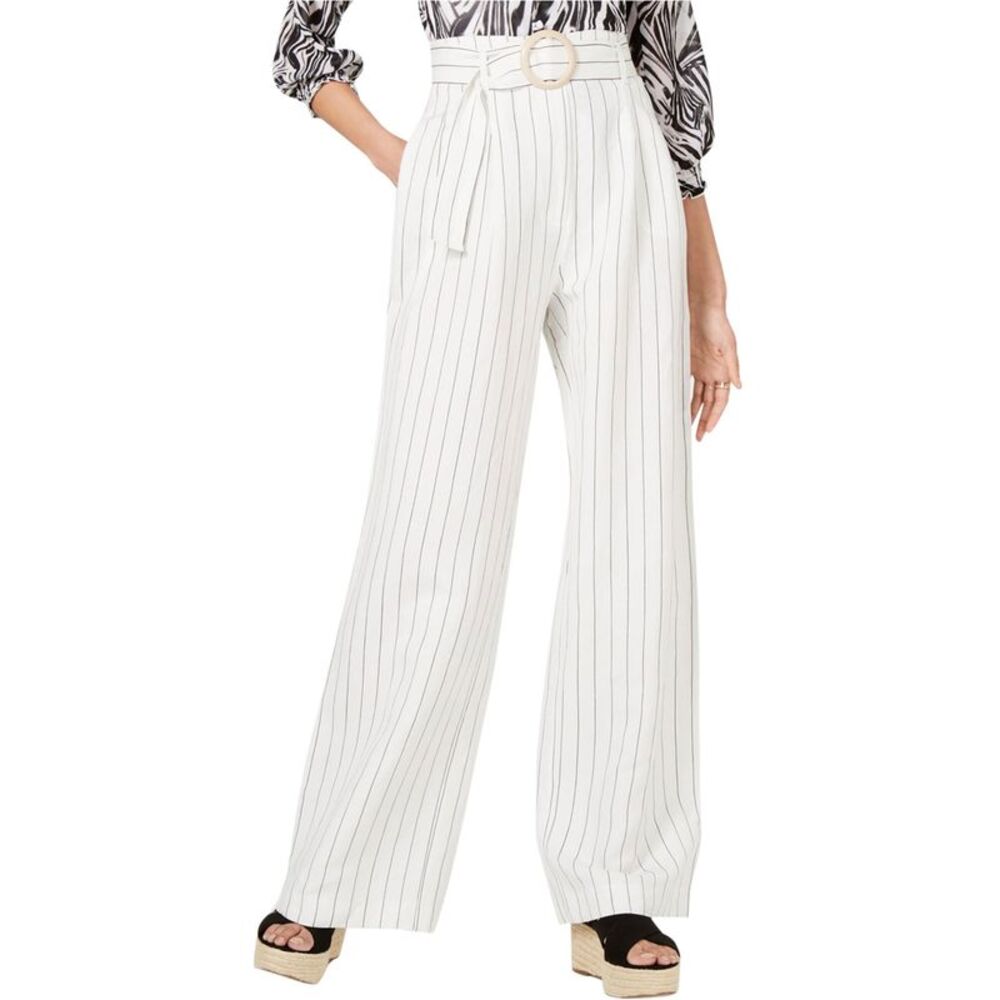 Leyden Womens Striped Straight Leg Casual Pants, White, L, DM